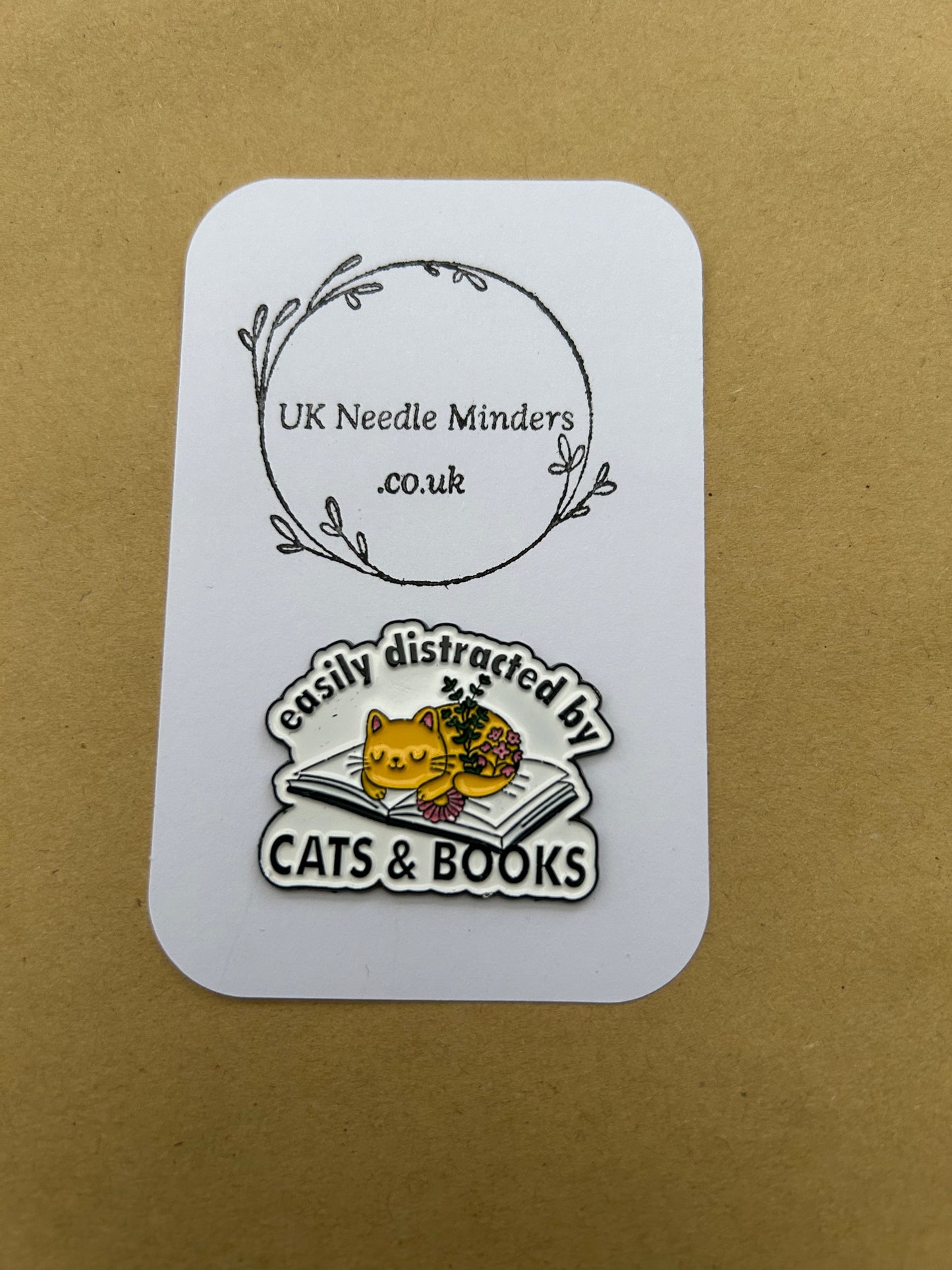 Easily Distracted By Cats & And Books enamel needle minder