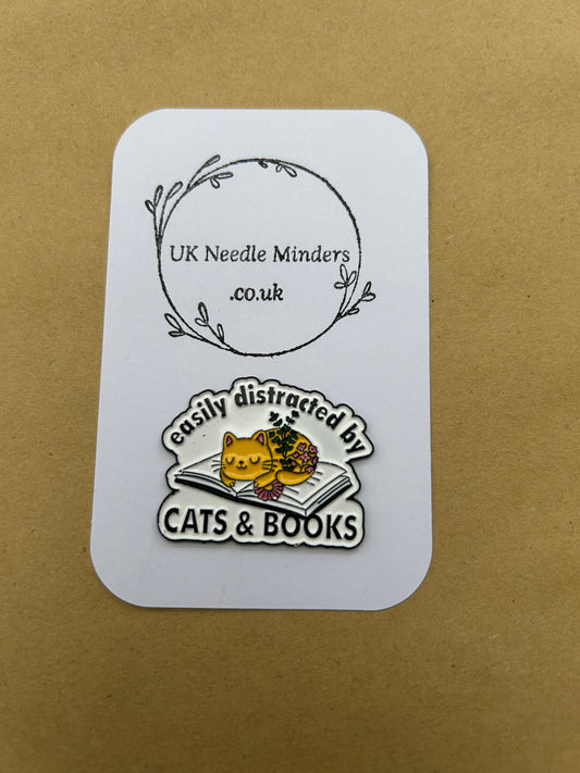 Easily Distracted By Cats & And Books enamel needle minder