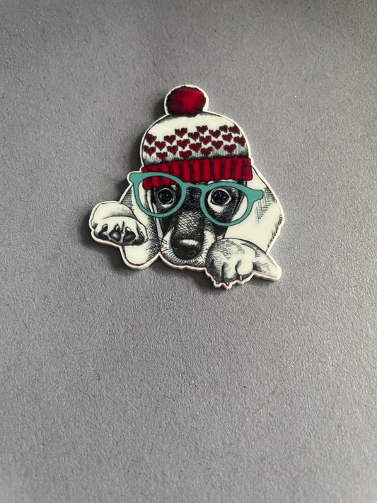 Winter Dog with Glasses needle minder