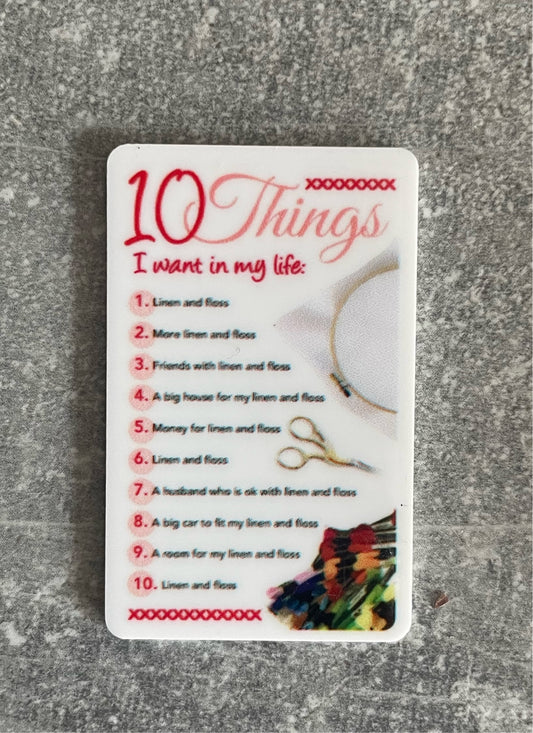10 Things I Want Linen and Floss needle minder